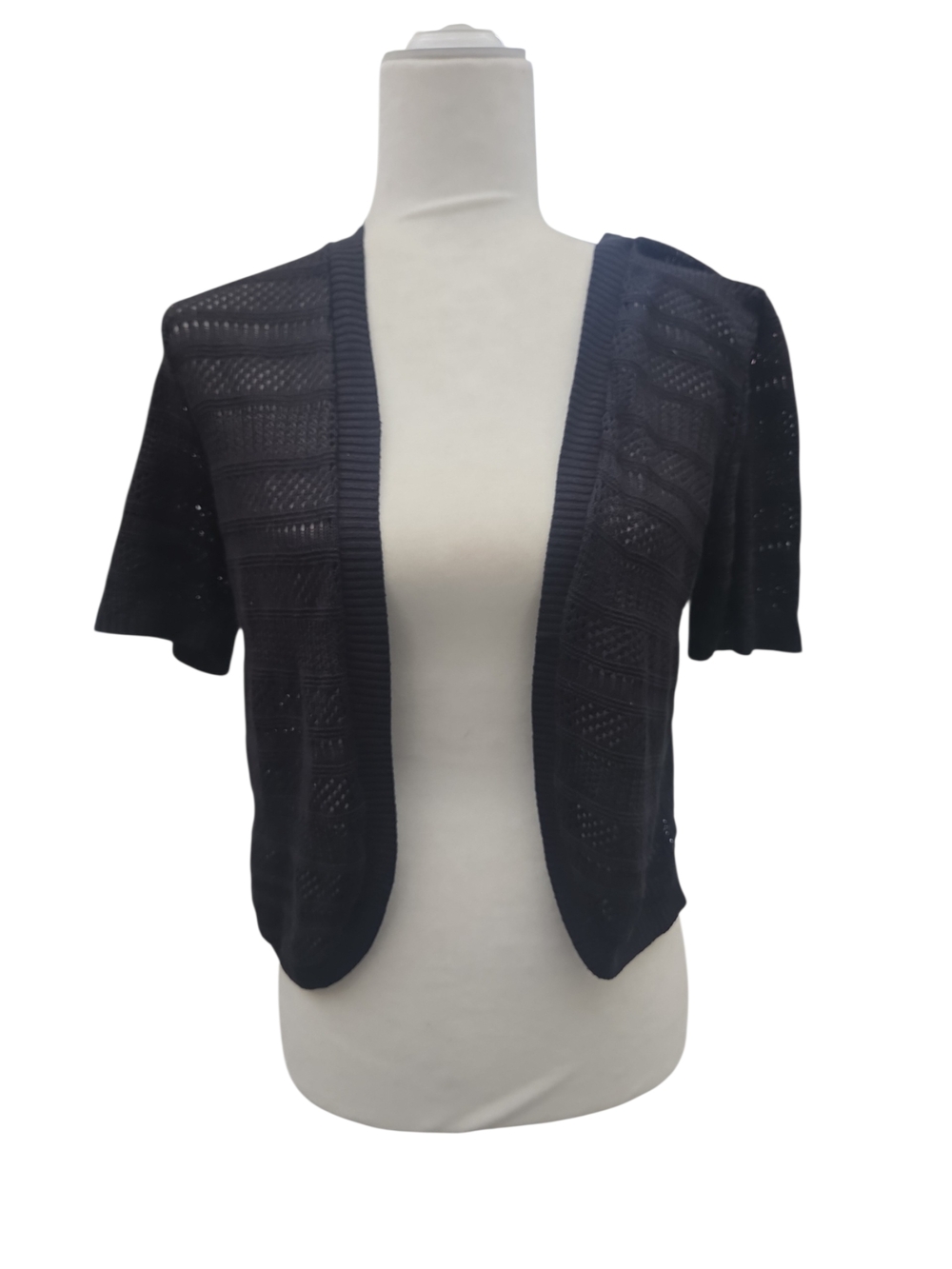 Open-Front Black Short-Sleeve Summer Light Knit Cardigan